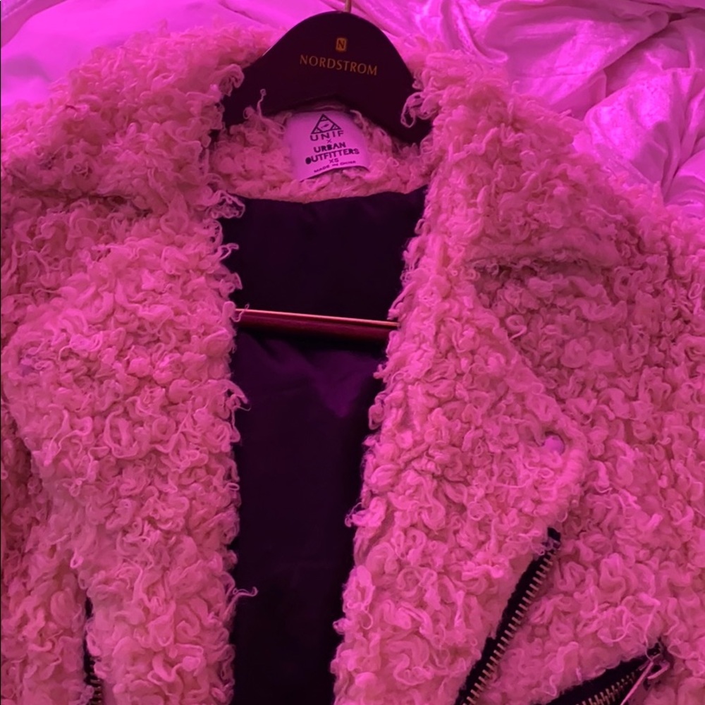 SOLD LOWERED Unif X UO furry Moto jacket ivory - Picture 4 of 5
